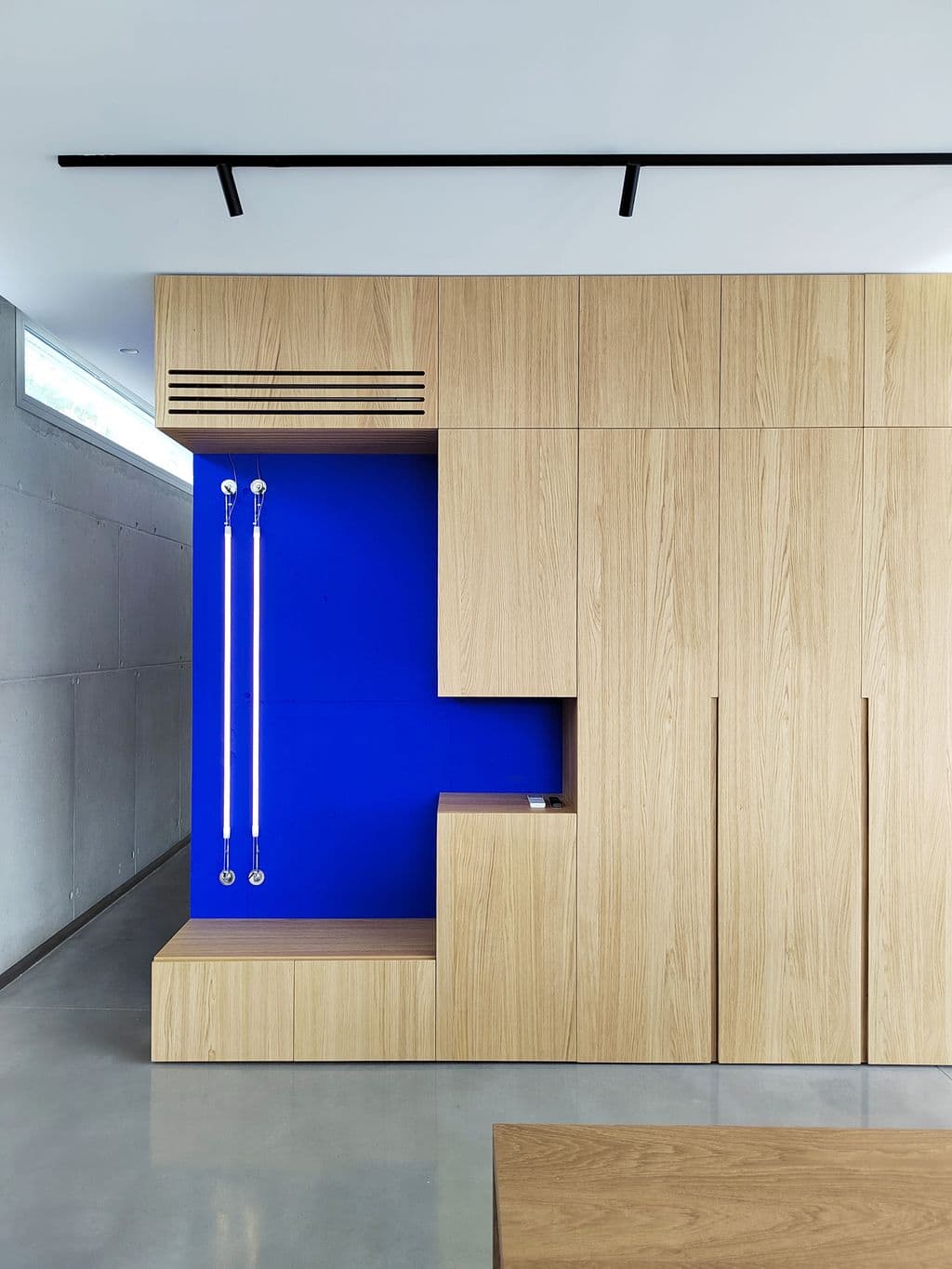 renovation maison lascours niche bleu klein et placards en chene.jpg